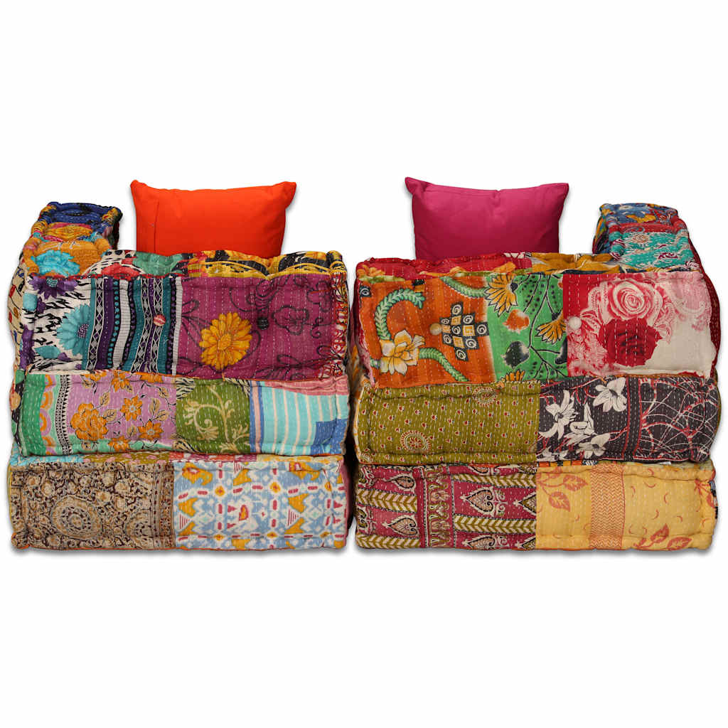 vidaXL Canapea puf modulară cu 2 locuri, petice, material textil vidaXL Canapea puf modulară cu 2 locuri, petice, material textil
