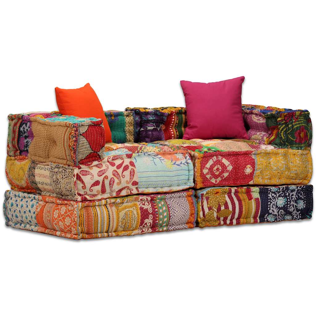 vidaXL Canapea puf modulară cu 2 locuri, petice, material textil vidaXL Canapea puf modulară cu 2 locuri, petice, material textil