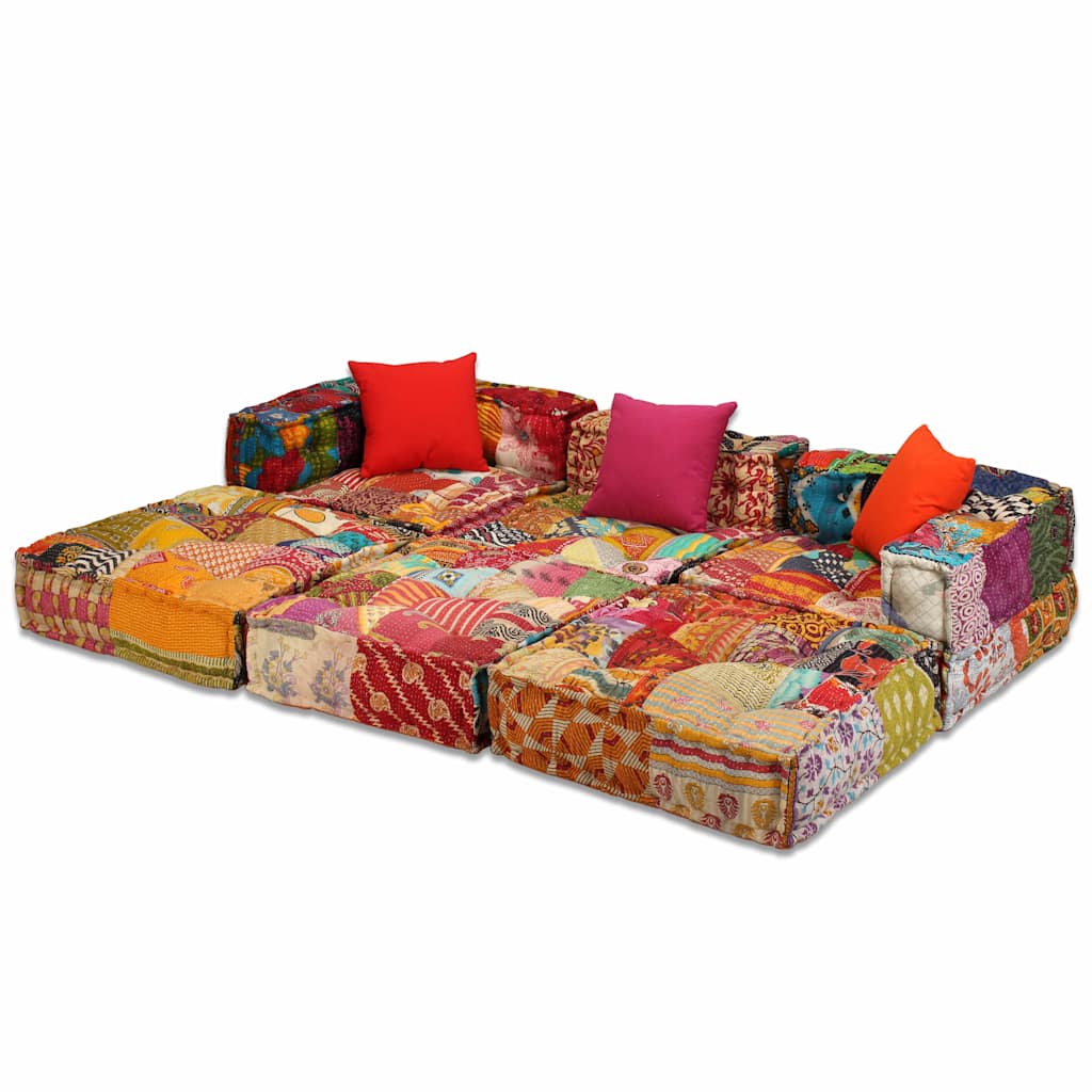 vidaXL Canapea puf modulară cu 3 locuri, petice, material textil vidaXL Canapea puf modulară cu 3 locuri, petice, material textil