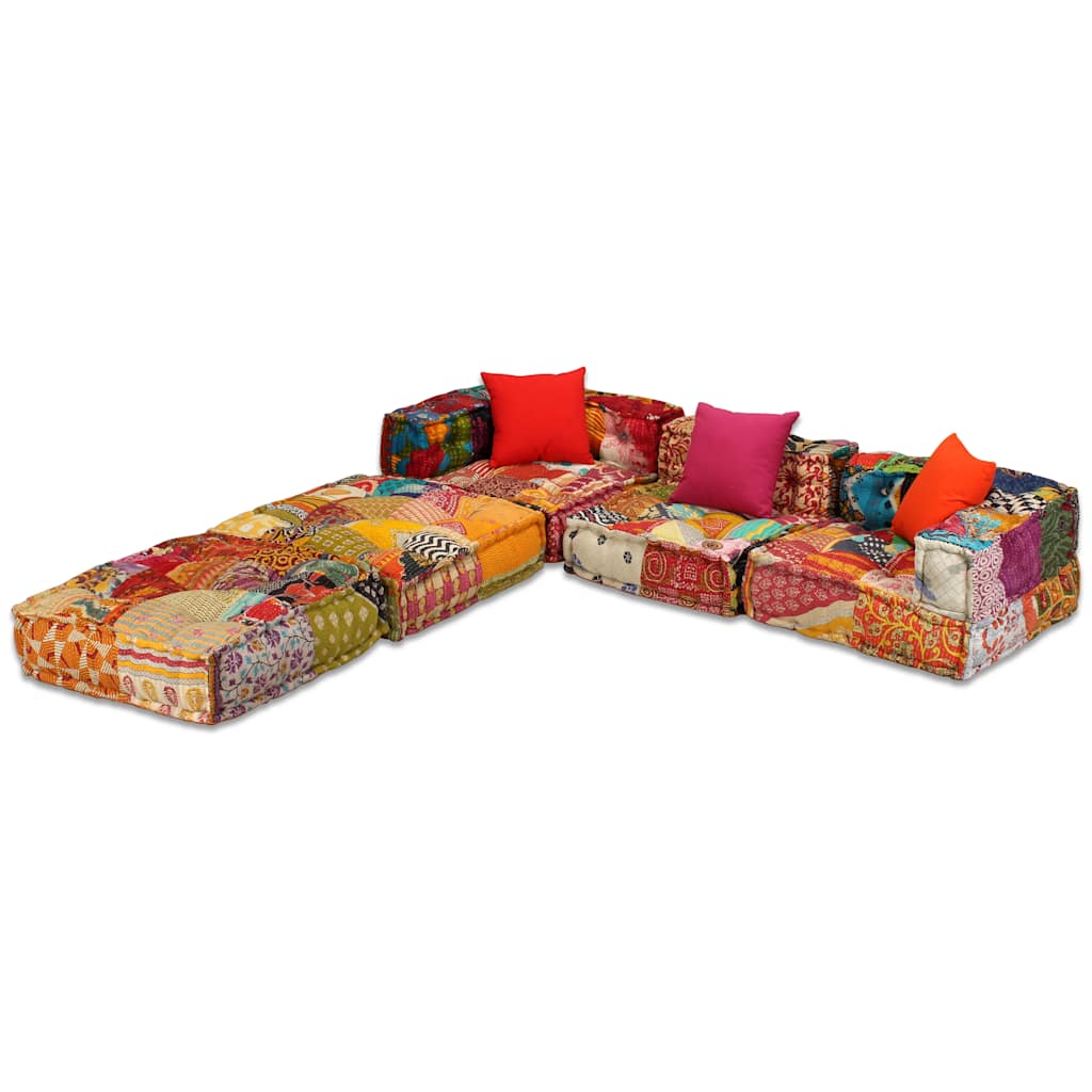 vidaXL Canapea puf modulară cu 3 locuri, petice, material textil vidaXL Canapea puf modulară cu 3 locuri, petice, material textil