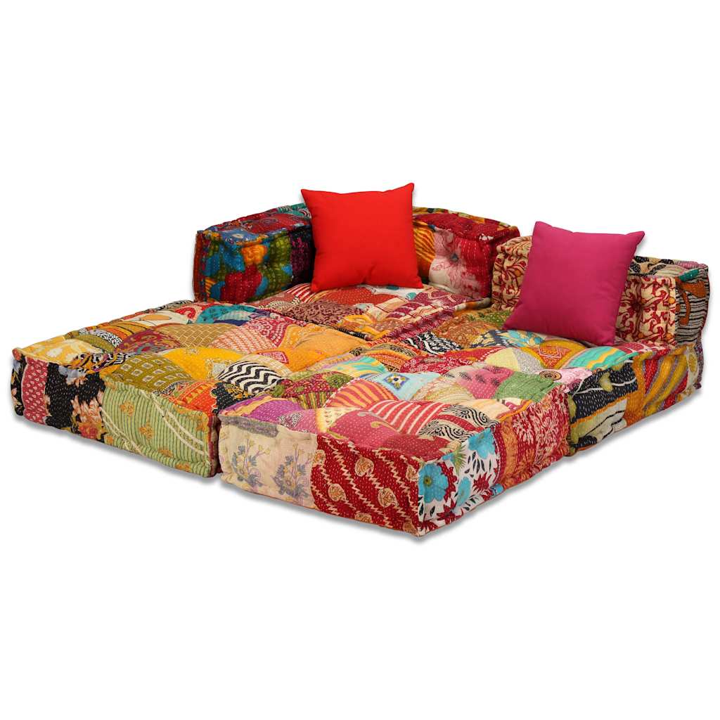 vidaXL Canapea puf modulară cu 3 locuri, petice, material textil vidaXL Canapea puf modulară cu 3 locuri, petice, material textil