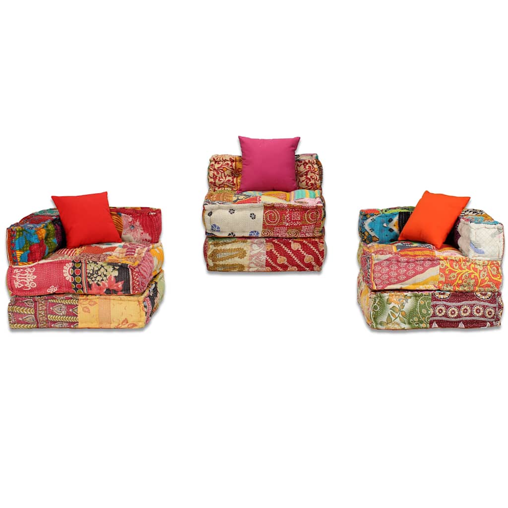 vidaXL Canapea puf modulară cu 3 locuri, petice, material textil vidaXL Canapea puf modulară cu 3 locuri, petice, material textil