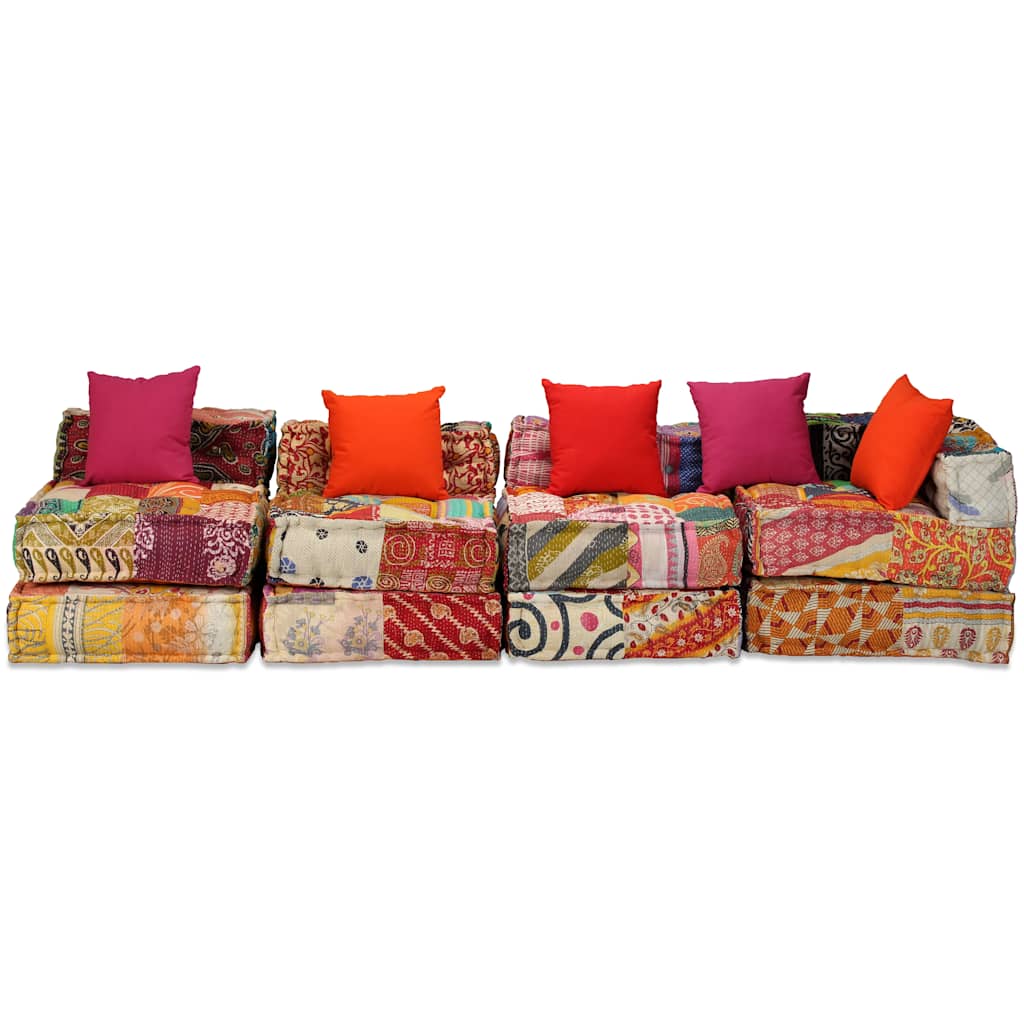 vidaXL Canapea puf modulară cu 4 locuri, petice, material textil vidaXL Canapea puf modulară cu 4 locuri, petice, material textil