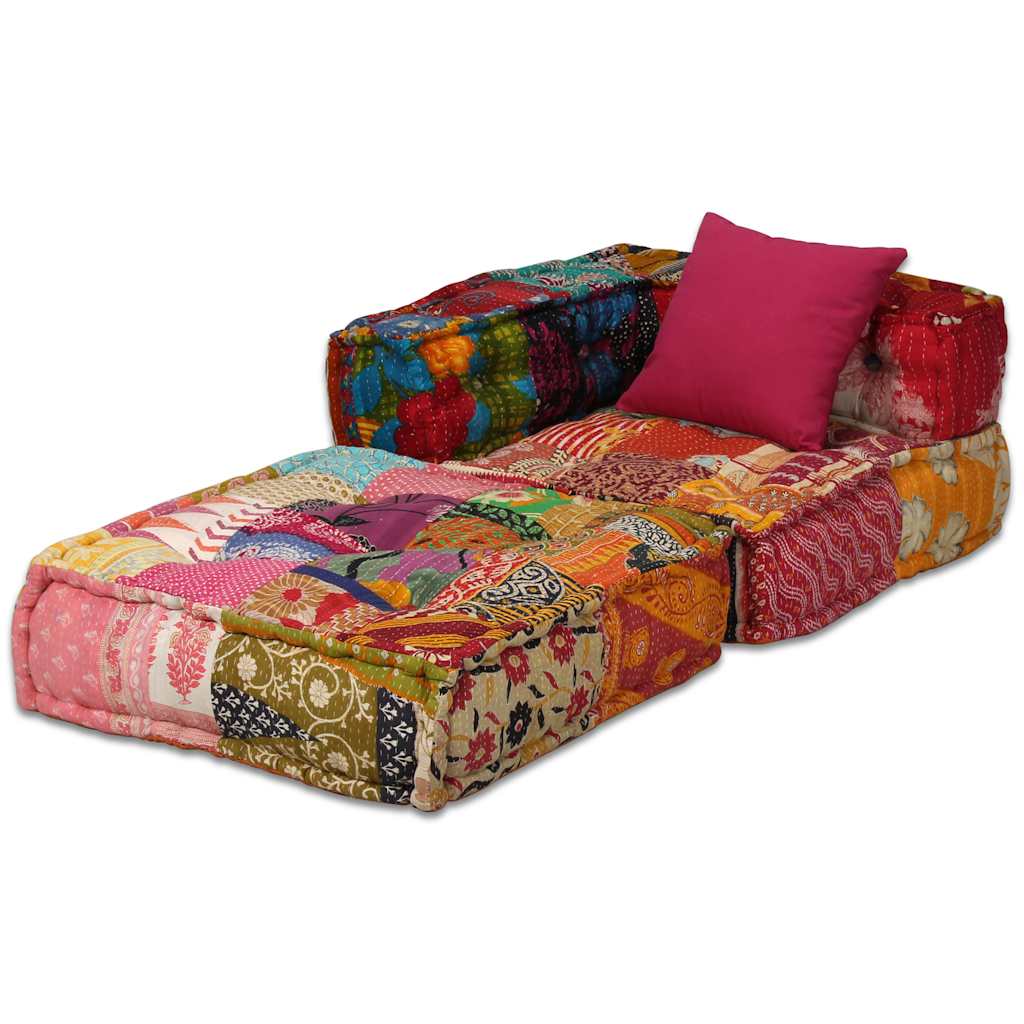 vidaXL Canapea puf modulară cu 4 locuri, petice, material textil vidaXL Canapea puf modulară cu 4 locuri, petice, material textil