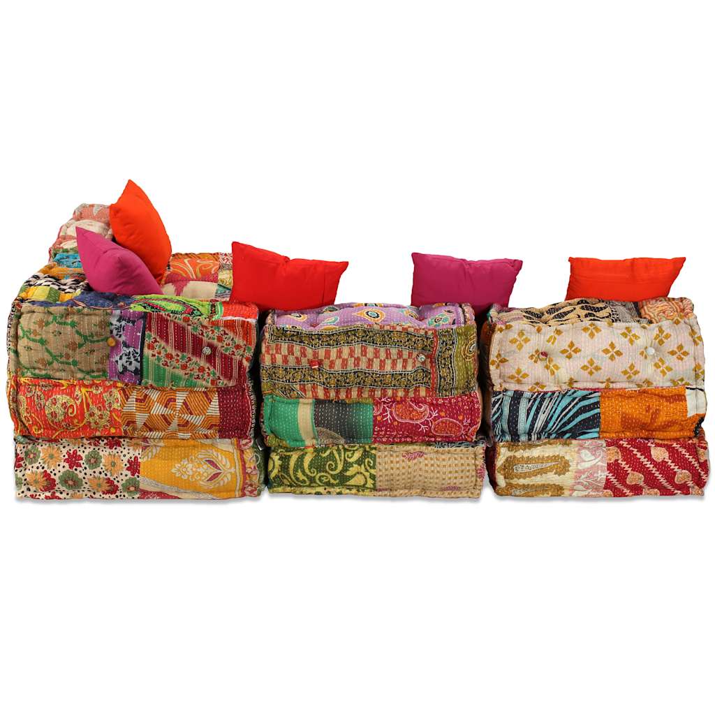 vidaXL Canapea puf modulară cu 4 locuri, petice, material textil vidaXL Canapea puf modulară cu 4 locuri, petice, material textil