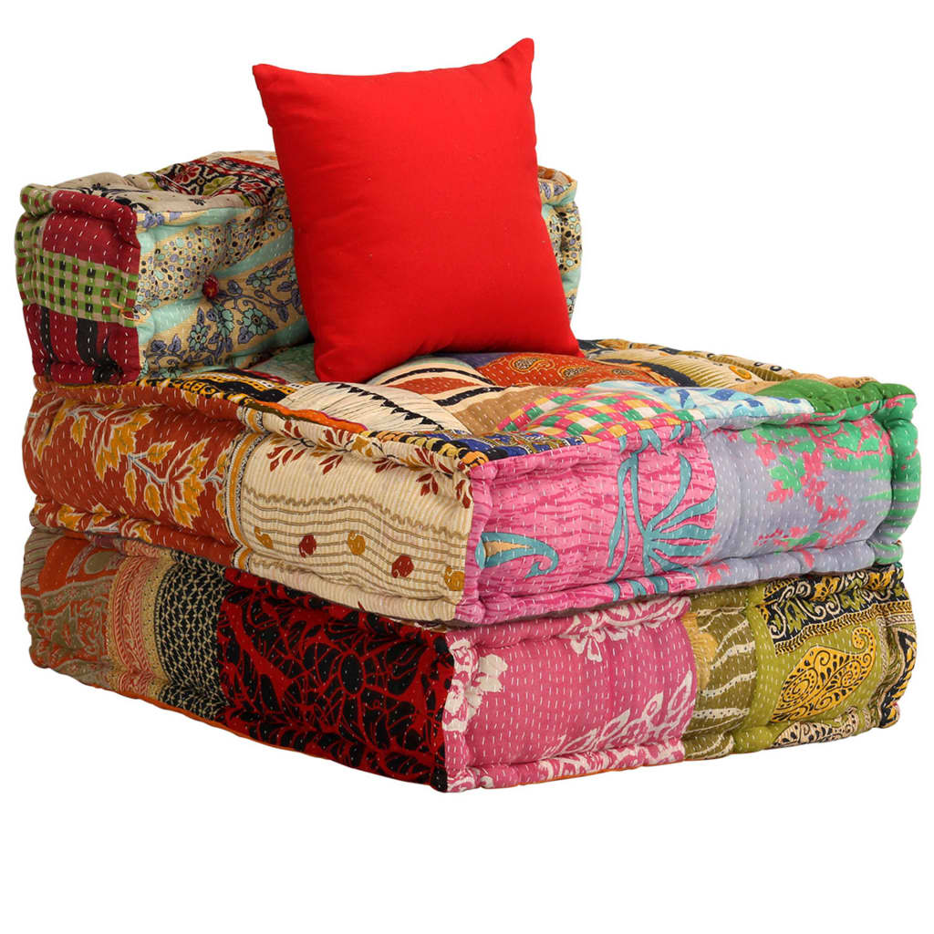 vidaXL Canapea puf modulară cu 3 locuri, petice, material textil vidaXL Canapea puf modulară cu 3 locuri, petice, material textil