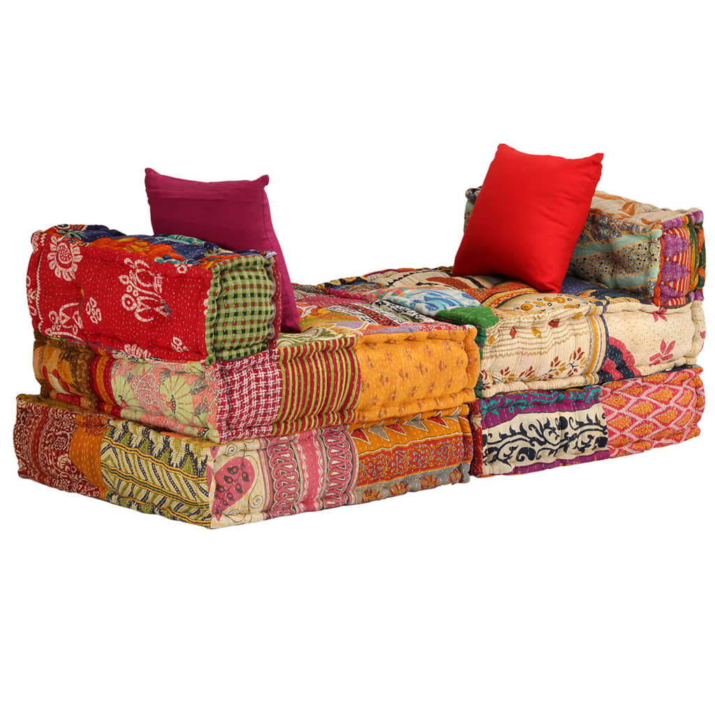 vidaXL Canapea puf modulară cu 3 locuri, petice, material textil vidaXL Canapea puf modulară cu 3 locuri, petice, material textil