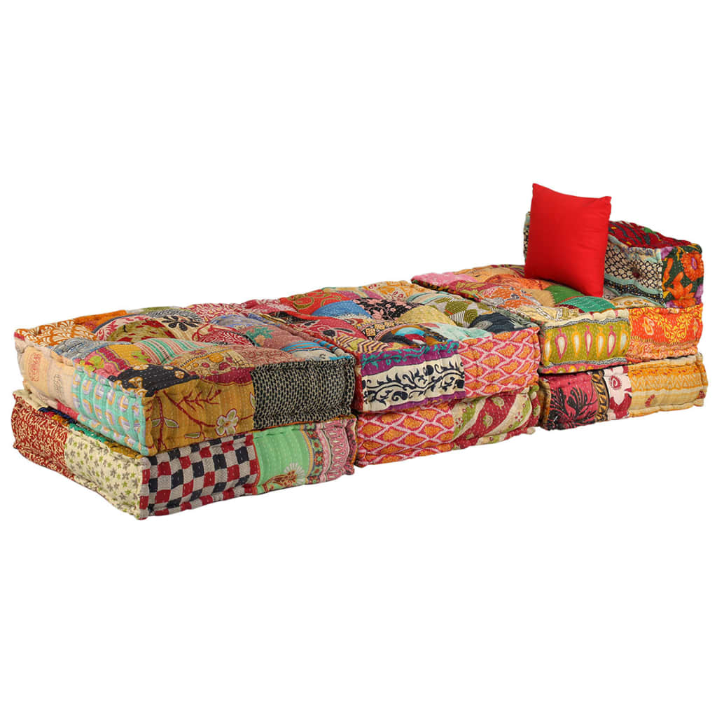 vidaXL Canapea puf modulară cu 3 locuri, petice, material textil vidaXL Canapea puf modulară cu 3 locuri, petice, material textil