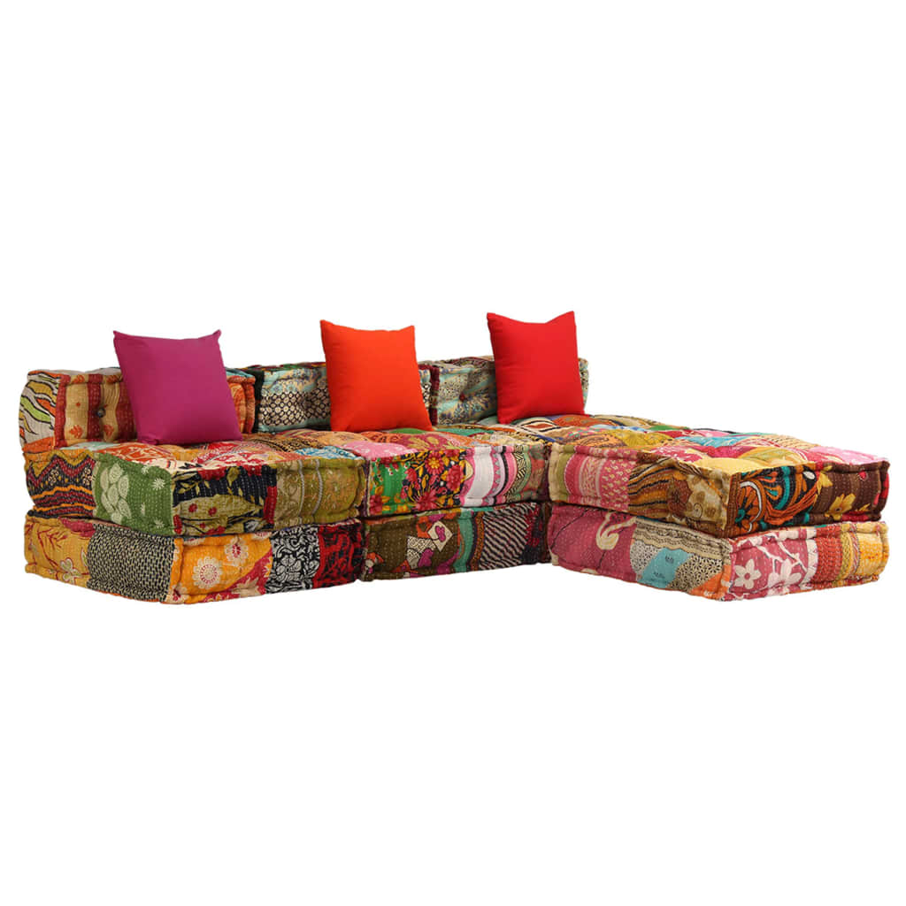 vidaXL Canapea puf modulară cu 3 locuri, petice, material textil vidaXL Canapea puf modulară cu 3 locuri, petice, material textil
