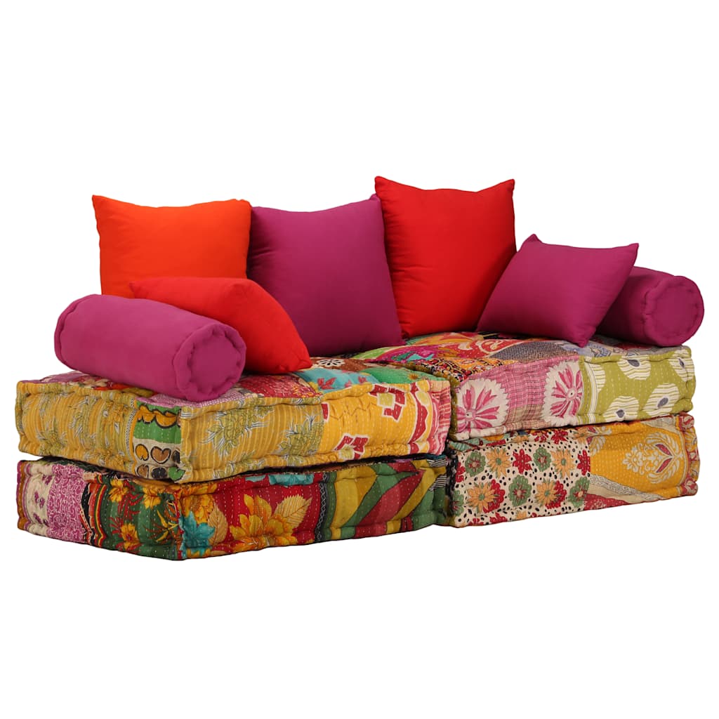 vidaXL Canapea puf modulară cu 2 locuri, petice, material textil vidaXL Canapea puf modulară cu 2 locuri, petice, material textil