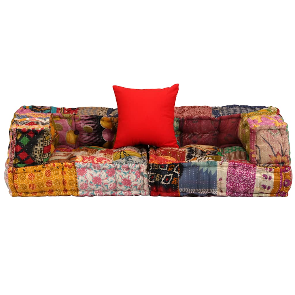 vidaXL Canapea puf modulară cu 2 locuri, petice, material textil vidaXL Canapea puf modulară cu 2 locuri, petice, material textil