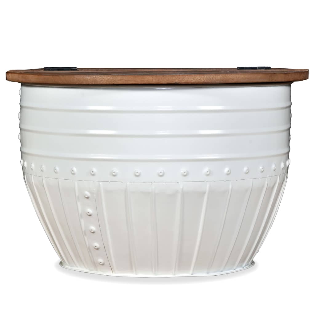 vidaXL Măsuță de cafea în formă de butoi alb lemn masiv reciclat