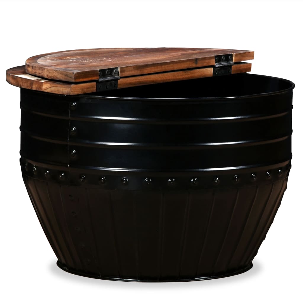 vidaXL Măsuță de cafea în formă de butoi negru lemn masiv reciclat