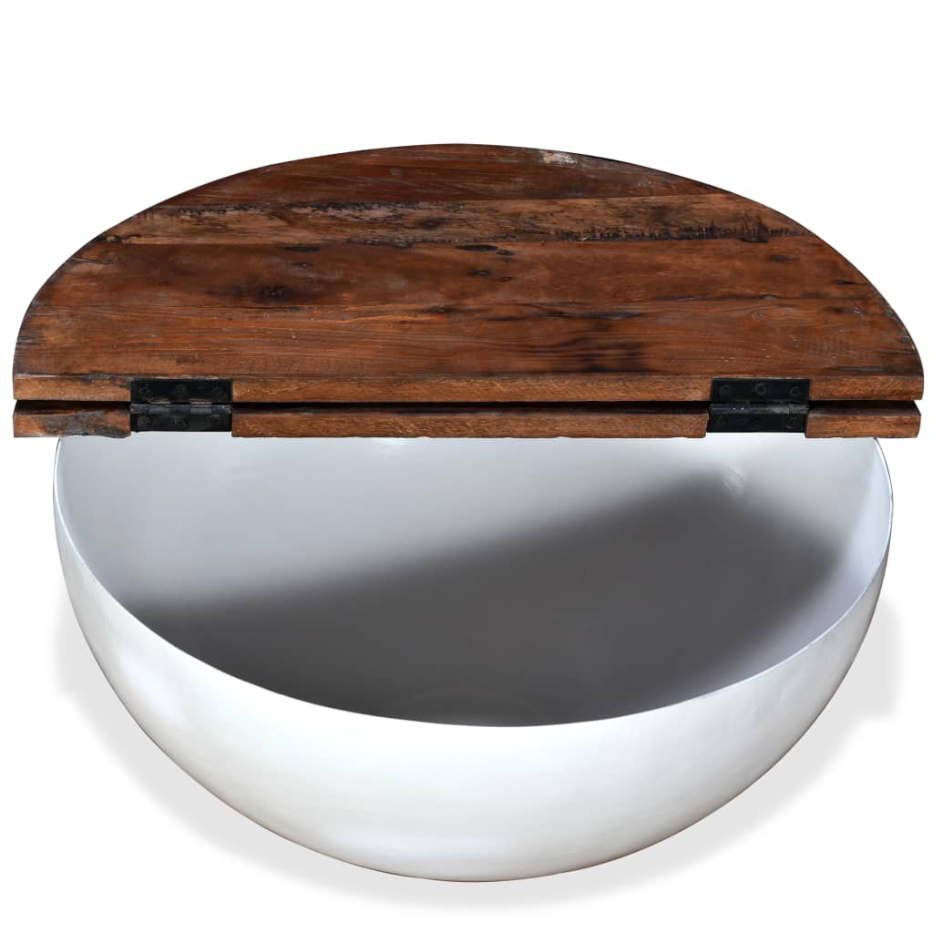vidaXL Set măsuțe cafea, 2 piese, alb, lemn masiv reciclat, formă bol