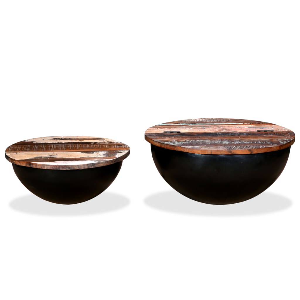 vidaXL Set măsuțe cafea, 2 piese, negru, lemn masiv reciclat formă bol vidaXL Set măsuțe cafea, 2 piese, negru, lemn masiv reciclat formă bol