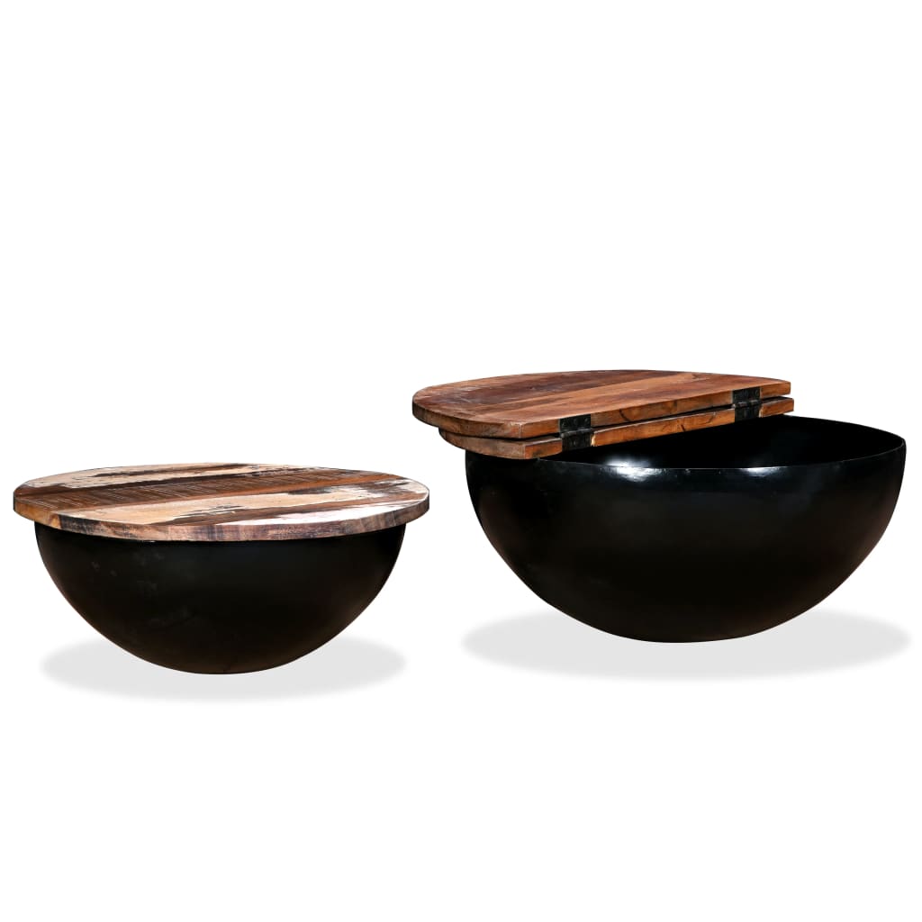 vidaXL Set măsuțe cafea, 2 piese, negru, lemn masiv reciclat formă bol vidaXL Set măsuțe cafea, 2 piese, negru, lemn masiv reciclat formă bol
