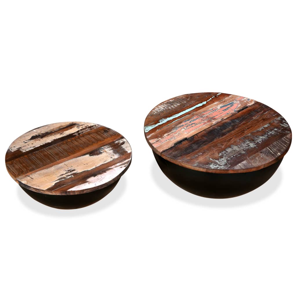 vidaXL Set măsuțe cafea, 2 piese, negru, lemn masiv reciclat formă bol vidaXL Set măsuțe cafea, 2 piese, negru, lemn masiv reciclat formă bol