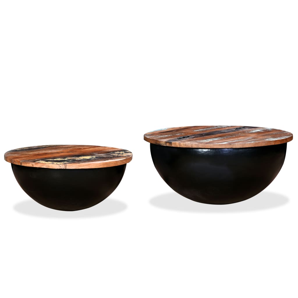 vidaXL Set măsuțe cafea, 2 piese, negru, lemn masiv reciclat formă bol vidaXL Set măsuțe cafea, 2 piese, negru, lemn masiv reciclat formă bol