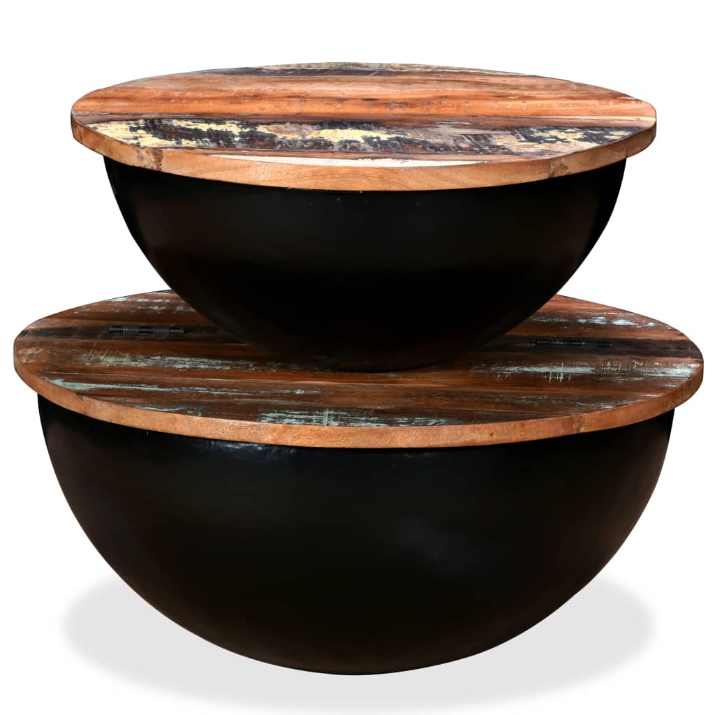 vidaXL Set măsuțe cafea, 2 piese, negru, lemn masiv reciclat formă bol vidaXL Set măsuțe cafea, 2 piese, negru, lemn masiv reciclat formă bol