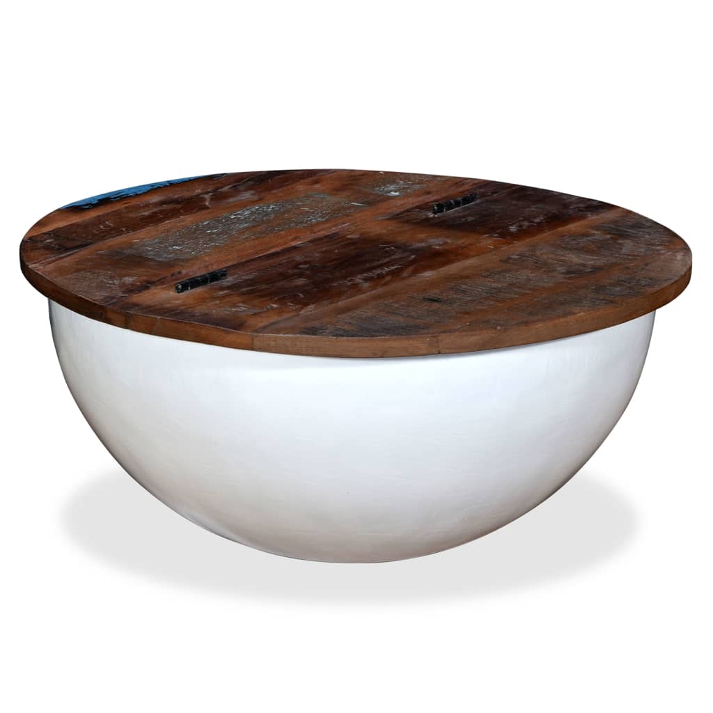 vidaXL Măsuță de cafea, alb, lemn masiv reciclat, formă bol vidaXL Măsuță de cafea, alb, lemn masiv reciclat, formă bol