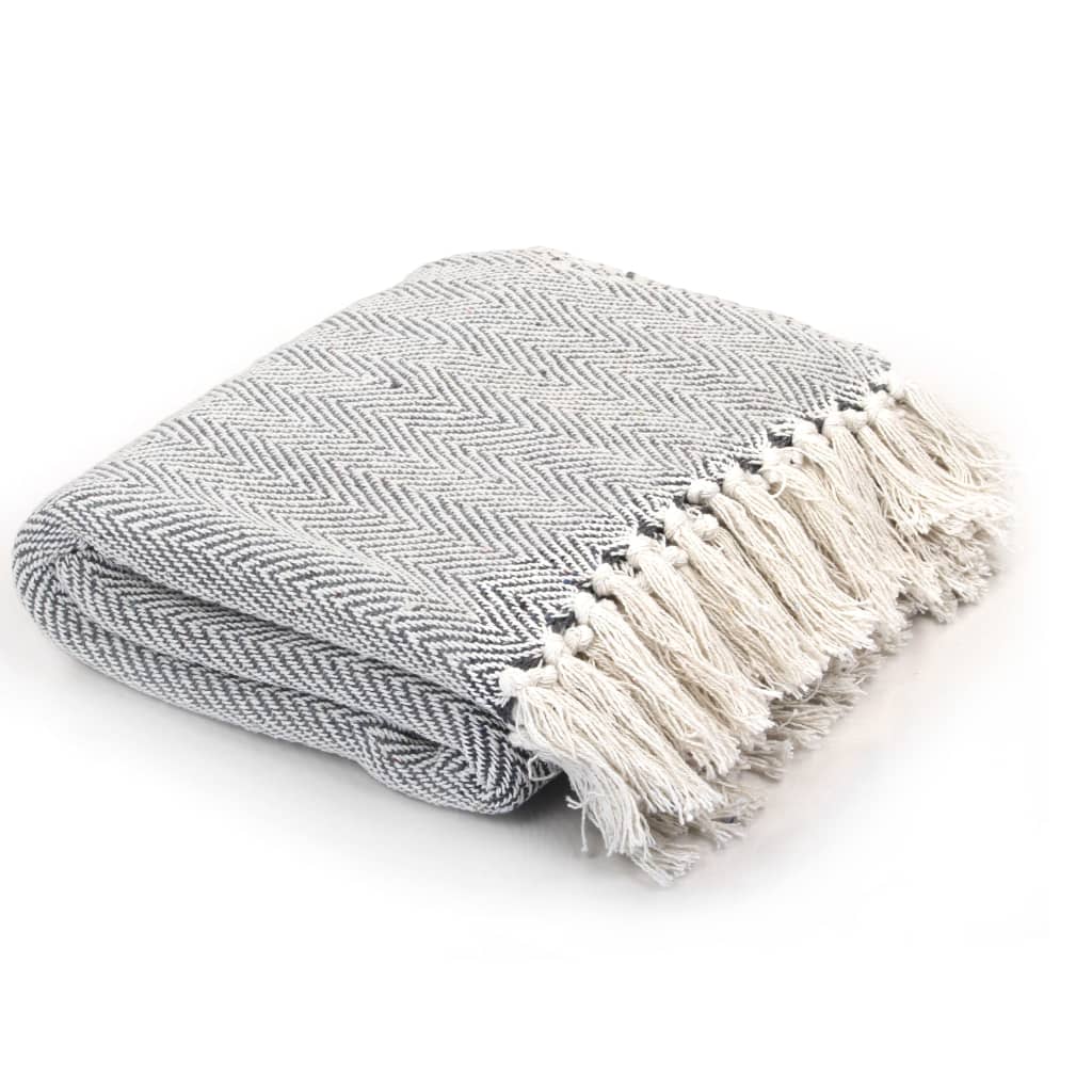 vidaXL Pătură decorativă model spic, bumbac, 220 x 250 cm, gri vidaXL Pătură decorativă model spic, bumbac, 220 x 250 cm, gri