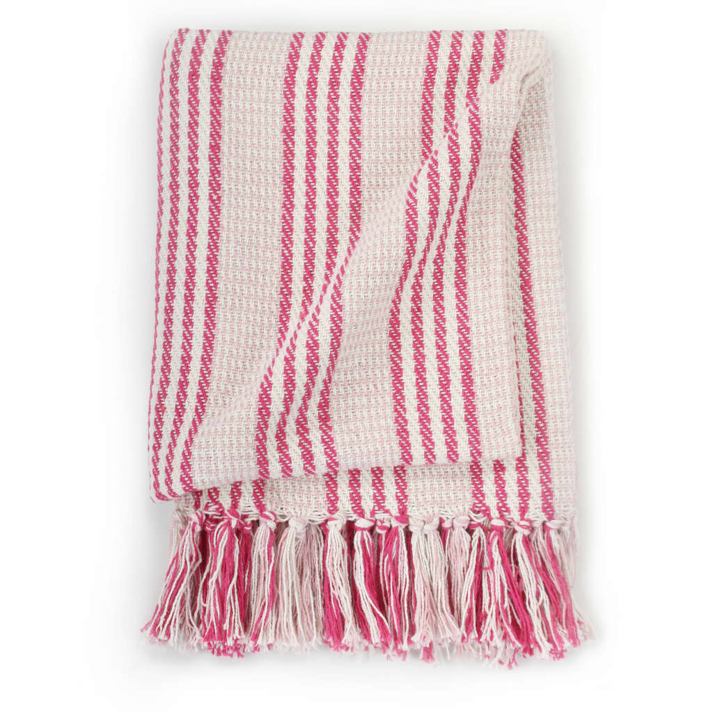 vidaXL Pătură decorativă cu dungi, bumbac, 125 x 150 cm, roz și alb vidaXL Pătură decorativă cu dungi, bumbac, 125 x 150 cm, roz și alb