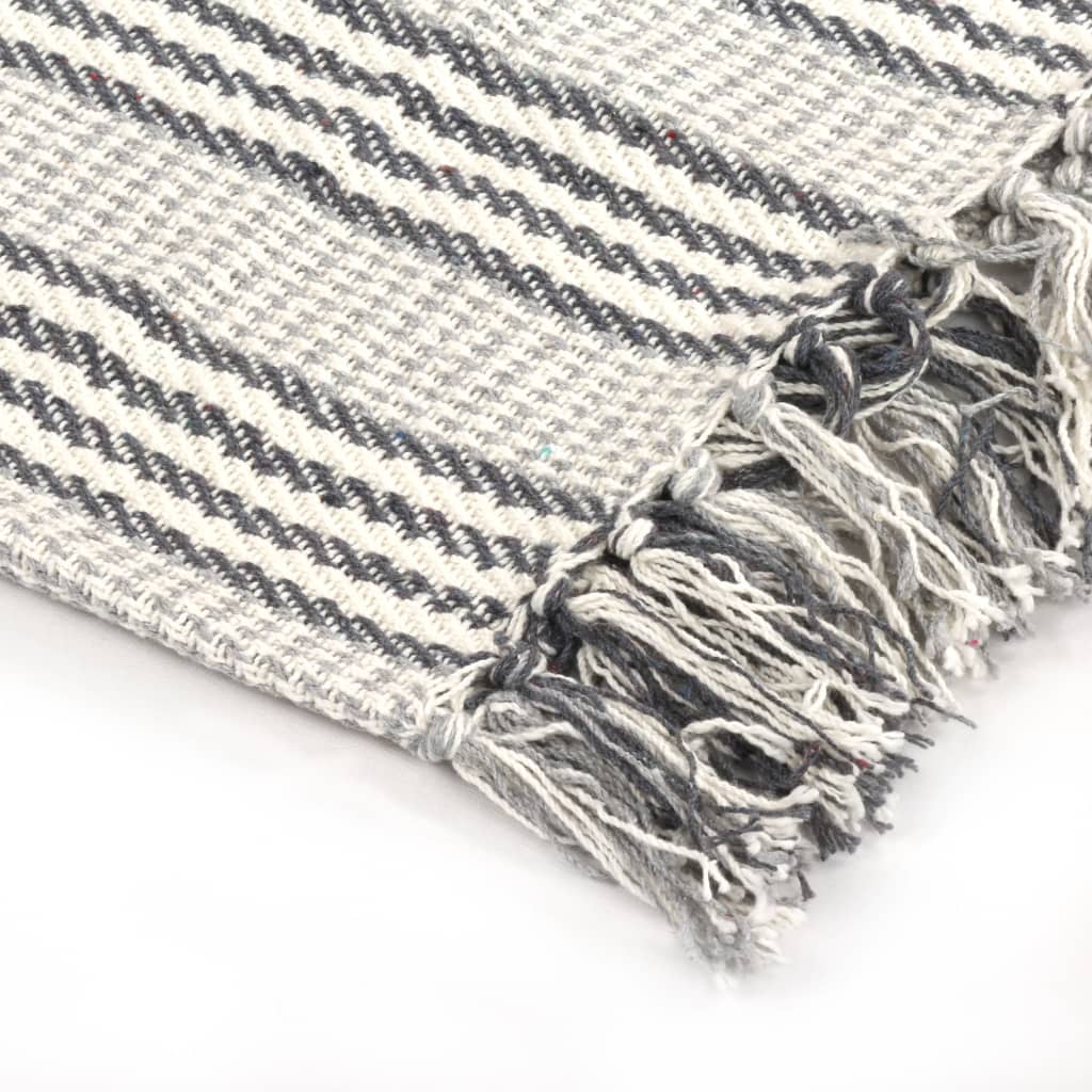 vidaXL Pătură decorativă cu dungi, bumbac, 160 x 210 cm, gri și alb vidaXL Pătură decorativă cu dungi, bumbac, 160 x 210 cm, gri și alb