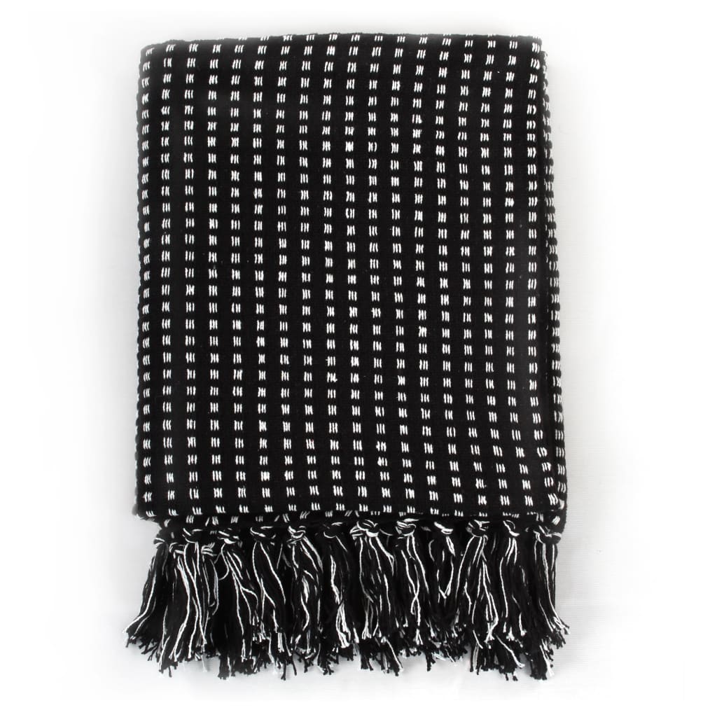 vidaXL Pătură decorativă cu pătrățele, bumbac, 125 x 150 cm, negru vidaXL Pătură decorativă cu pătrățele, bumbac, 125 x 150 cm, negru