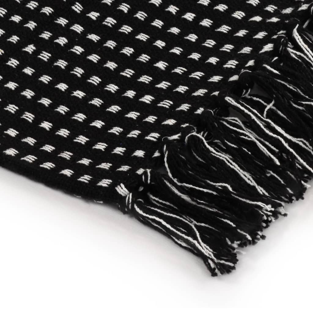 vidaXL Pătură decorativă cu pătrățele, bumbac, 125 x 150 cm, negru vidaXL Pătură decorativă cu pătrățele, bumbac, 125 x 150 cm, negru