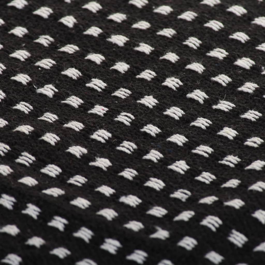 vidaXL Pătură decorativă cu pătrățele, bumbac, 125 x 150 cm, negru vidaXL Pătură decorativă cu pătrățele, bumbac, 125 x 150 cm, negru