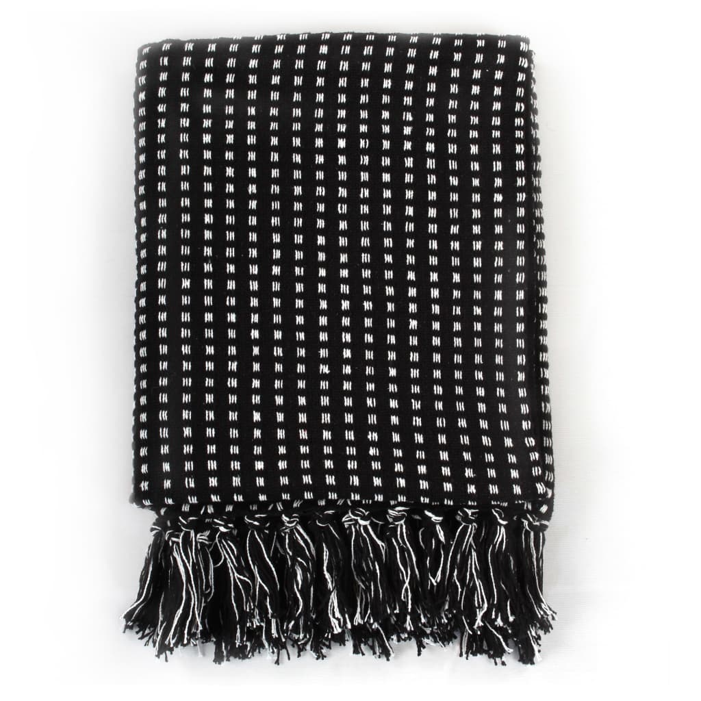 vidaXL Pătură decorativă cu pătrățele, bumbac, 160 x 210 cm, negru