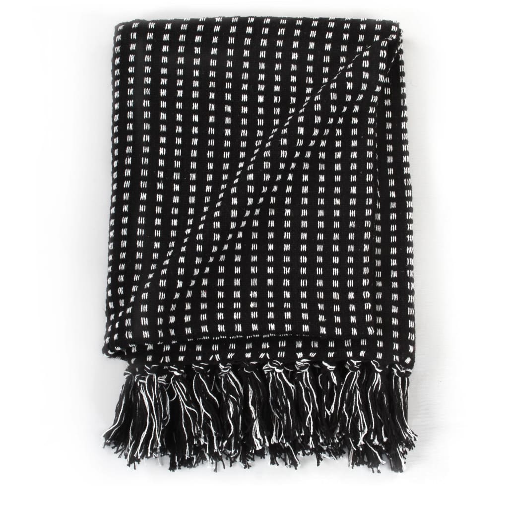 vidaXL Pătură decorativă cu pătrățele, bumbac, 160 x 210 cm, negru