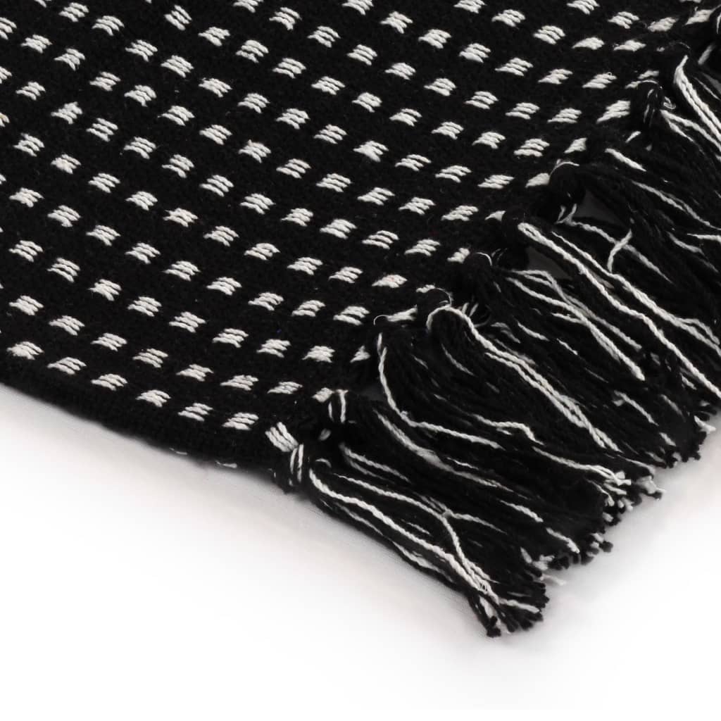 vidaXL Pătură decorativă cu pătrățele, bumbac, 160 x 210 cm, negru