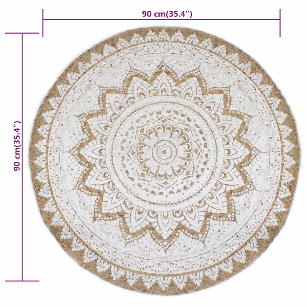 vidaXL Covor din iută împletită cu imprimeu, 90 cm, rotund vidaXL Covor din iută împletită cu imprimeu, 90 cm, rotund