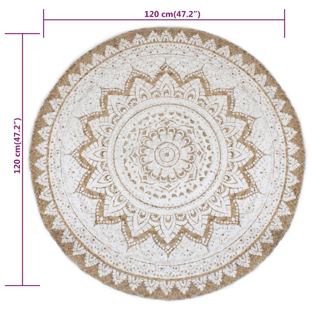 vidaXL Covor din iută împletită cu imprimeu 120 cm Rotund vidaXL Covor din iută împletită cu imprimeu 120 cm Rotund