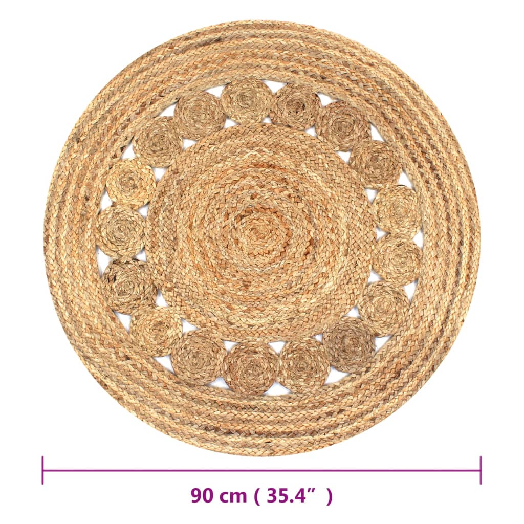 vidaXL Covor din iută cu design împletit, 90 cm rotund vidaXL Covor din iută cu design împletit, 90 cm rotund