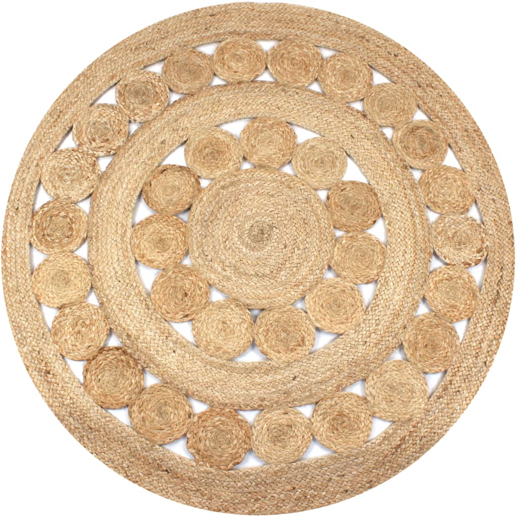 vidaXL Covor din iută cu design împletit, 120 cm rotund vidaXL Covor din iută cu design împletit, 120 cm rotund