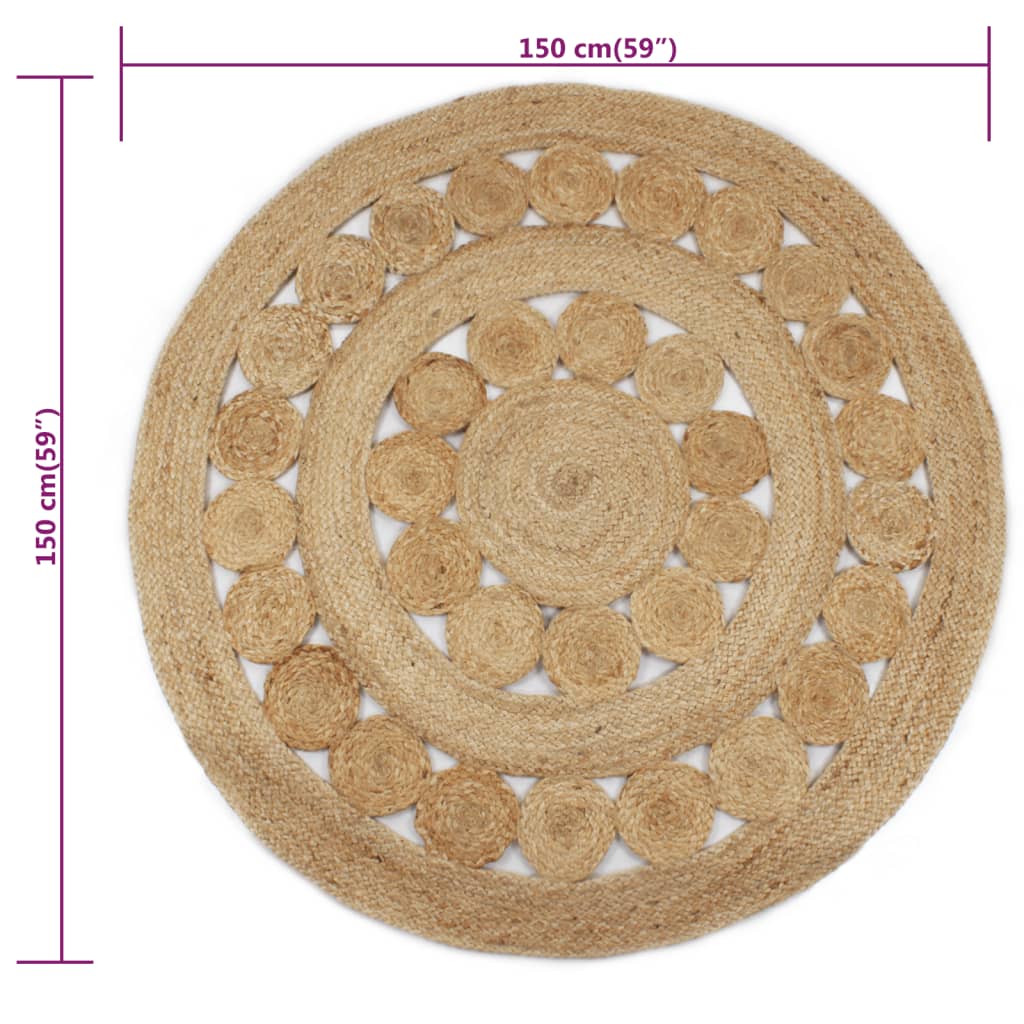 vidaXL Covor din iută cu model împletit, 150 cm rotund vidaXL Covor din iută cu model împletit, 150 cm rotund