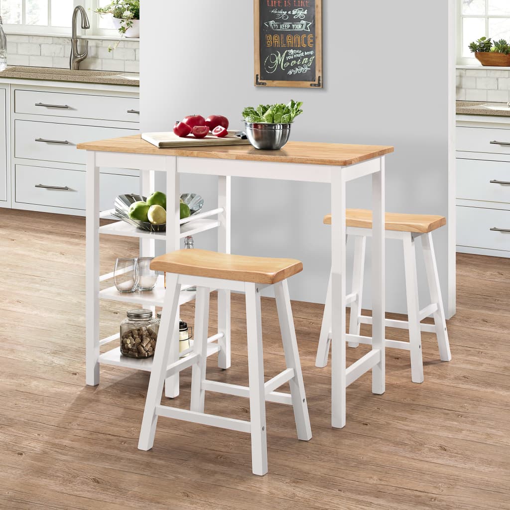 vidaXL Set mobilier de bar, 3 piese, alb, MDF