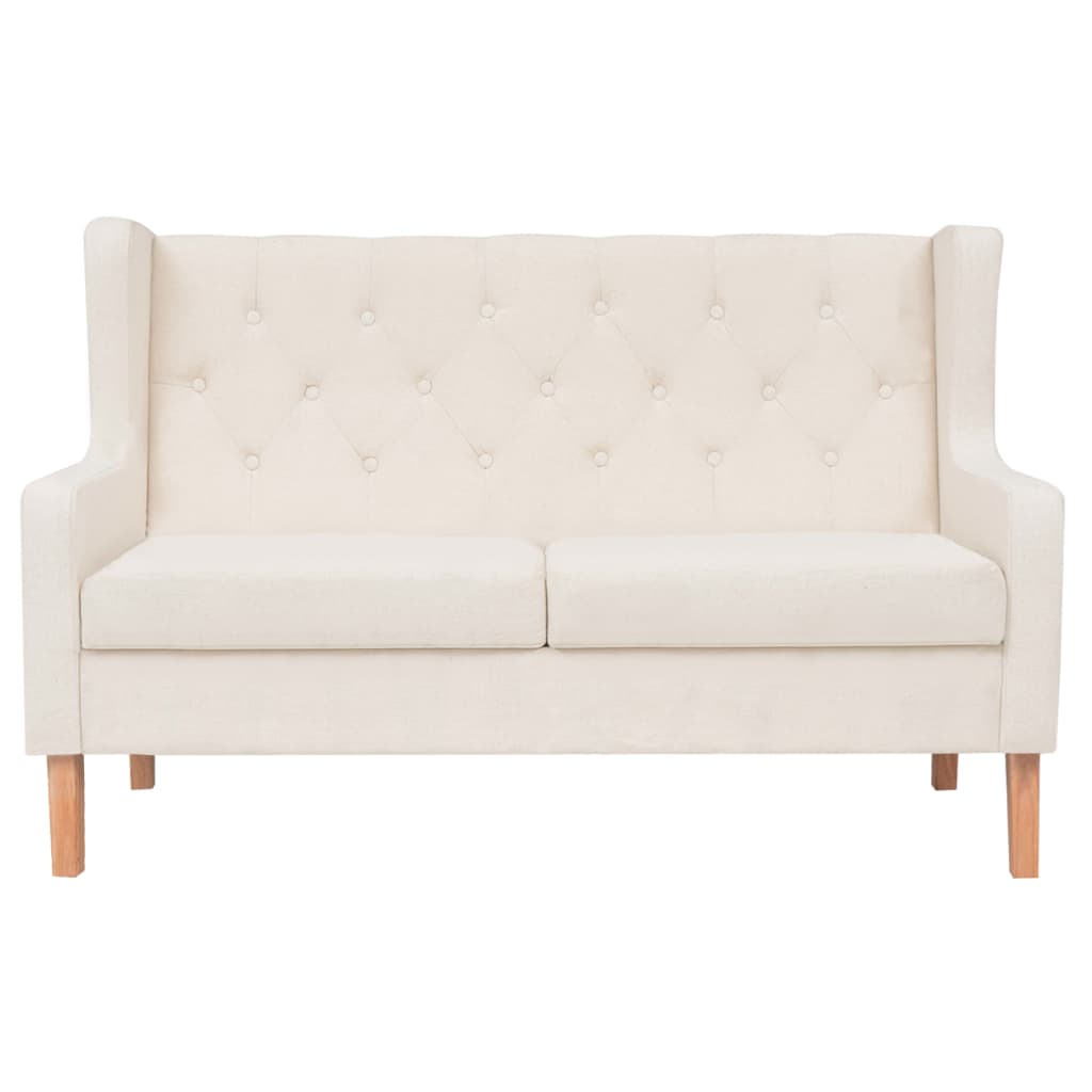 vidaXL Canapea cu 2 locuri, material textil, alb crem