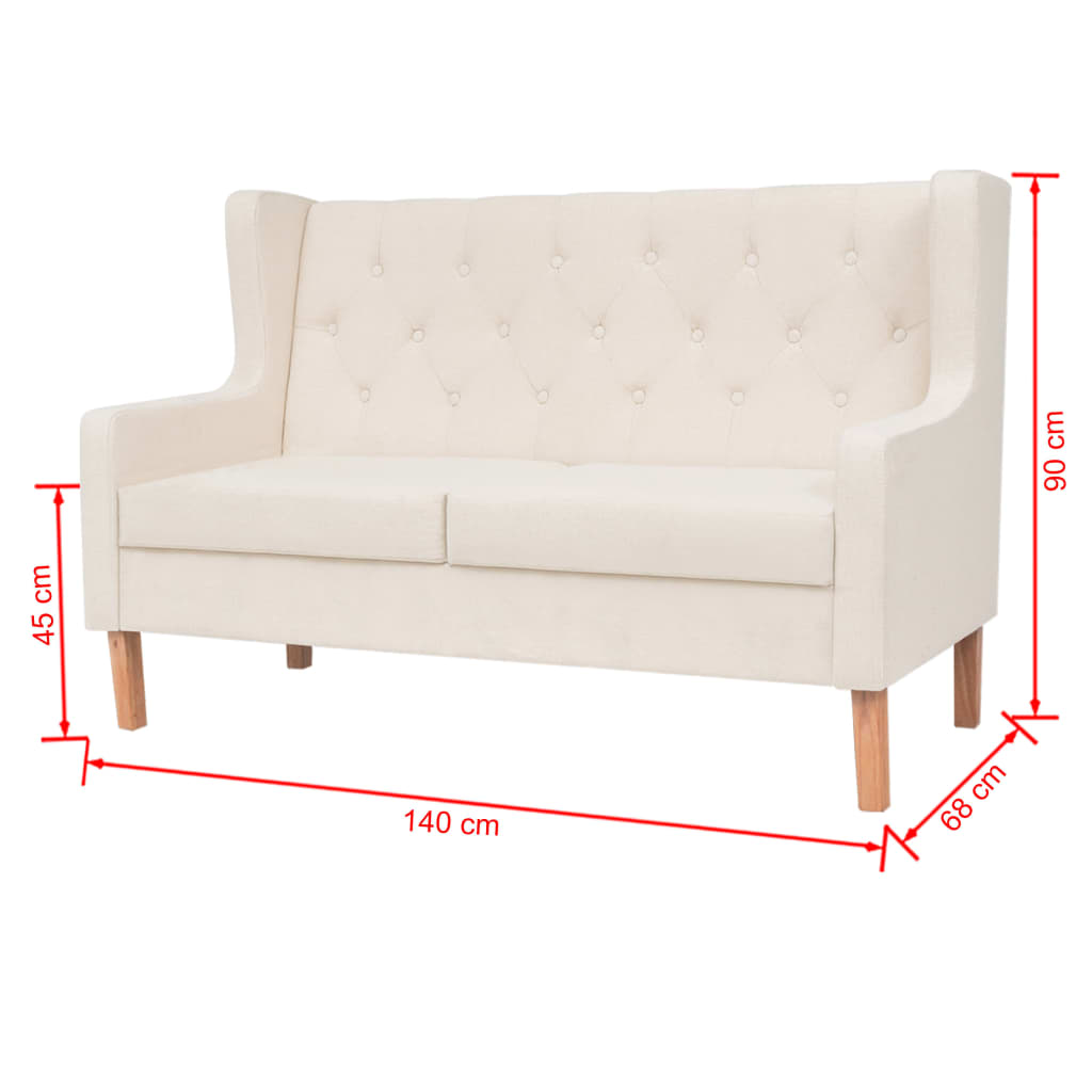 vidaXL Canapea cu 2 locuri, material textil, alb crem