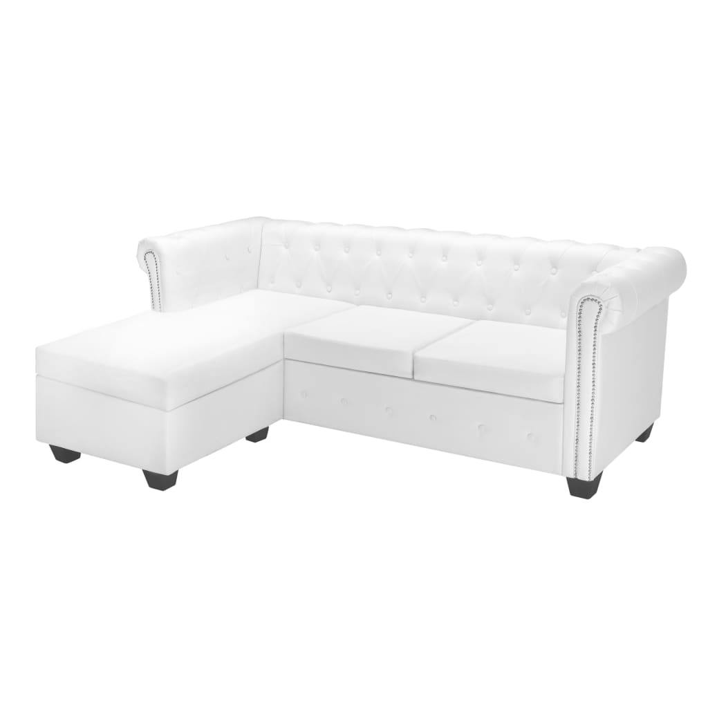 vidaXL Canapea Chesterfield în formă de L, piele artificială, alb vidaXL Canapea Chesterfield în formă de L, piele artificială, alb