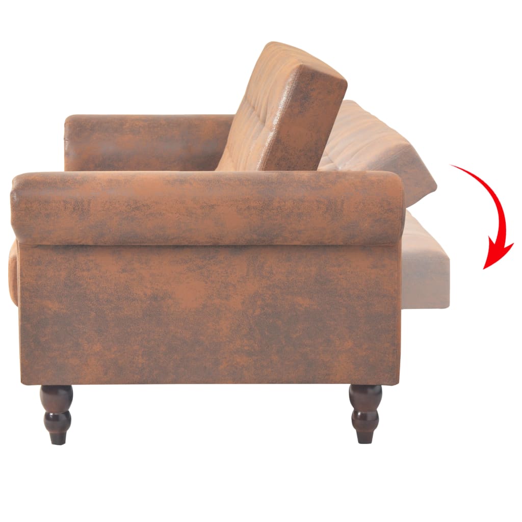 vidaXL Canapea extensibilă cu cotiere/2 locuri, maro, velur artificial