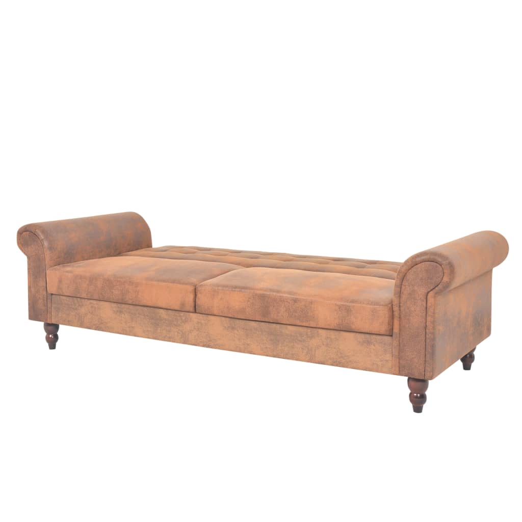 vidaXL Canapea extensibilă cu cotiere/2 locuri, maro, velur artificial