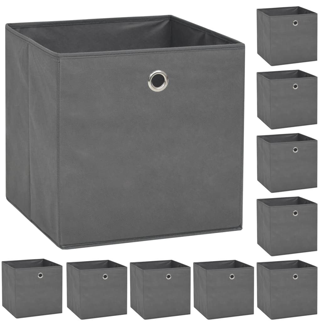vidaXL Cutii de depozitare, 10 buc, material nețesut, 32x32x32 cm, Gri vidaXL Cutii de depozitare, 10 buc, material nețesut, 32x32x32 cm, Gri