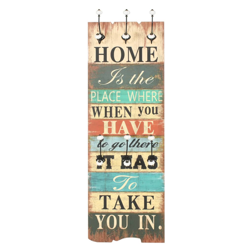 vidaXL Cuier de perete cu 6 cârlige, 120 x 40 cm, HOME IS vidaXL Cuier de perete cu 6 cârlige, 120 x 40 cm, HOME IS