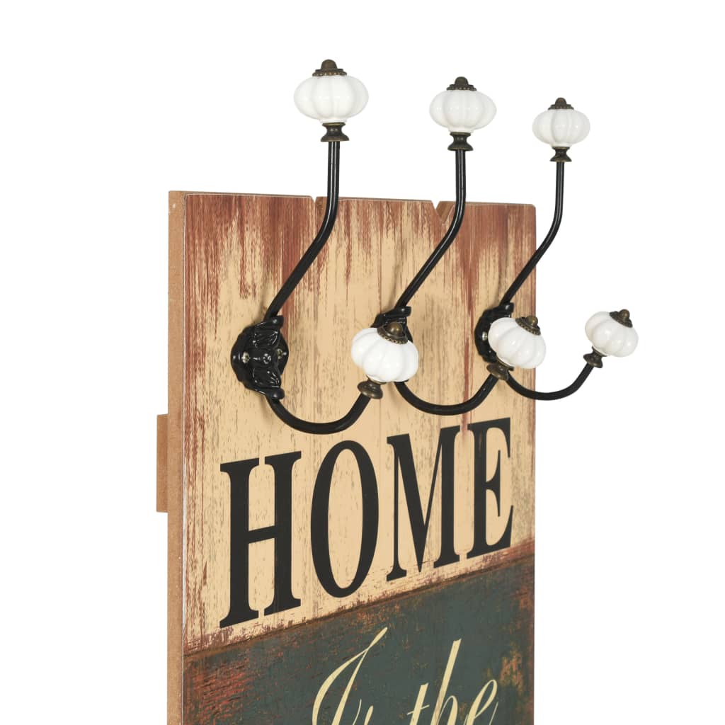 vidaXL Cuier de perete cu 6 cârlige, 120 x 40 cm, HOME IS vidaXL Cuier de perete cu 6 cârlige, 120 x 40 cm, HOME IS
