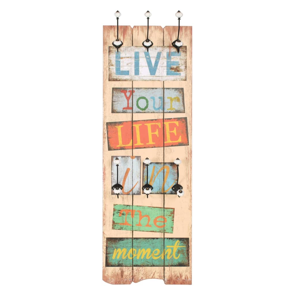 vidaXL Cuier de perete cu 6 cârlige, 120 x 40 cm, LIVE LIFE vidaXL Cuier de perete cu 6 cârlige, 120 x 40 cm, LIVE LIFE