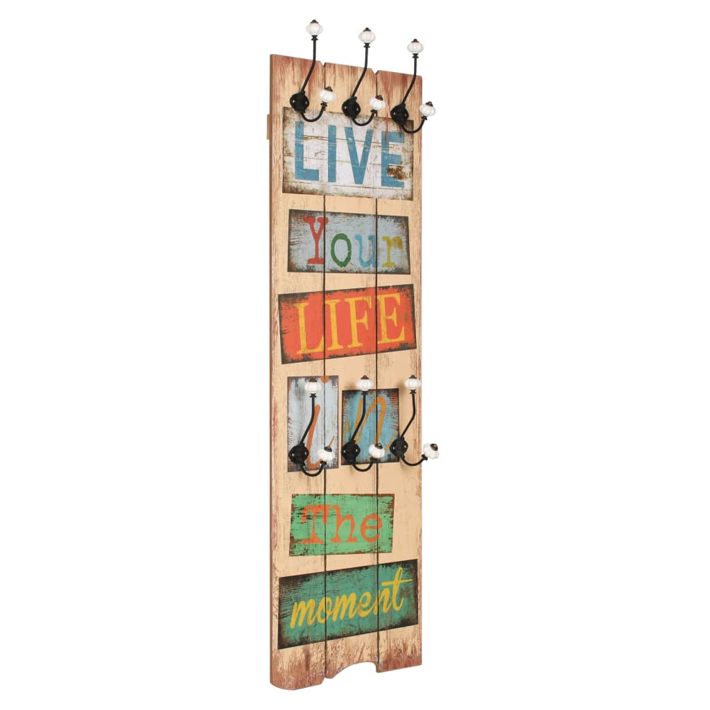 vidaXL Cuier de perete cu 6 cârlige, 120 x 40 cm, LIVE LIFE vidaXL Cuier de perete cu 6 cârlige, 120 x 40 cm, LIVE LIFE