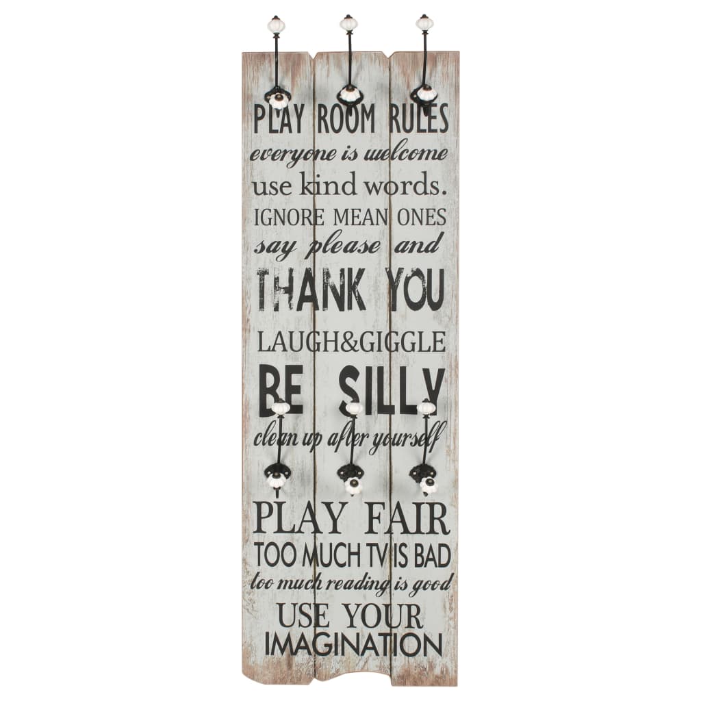 vidaXL Cuier de perete cu 6 cârlige, 120x40 cm, THANK YOU vidaXL Cuier de perete cu 6 cârlige, 120x40 cm, THANK YOU